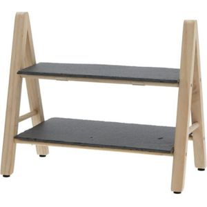 Dubbele Leisteen/bamboe serveerplank voor voedsel en hapjes 32 x 17 x 26 cm