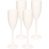 20x stuks onbreekbaar champagne/prosecco flute glas wit kunststof 15 cl/150 ml