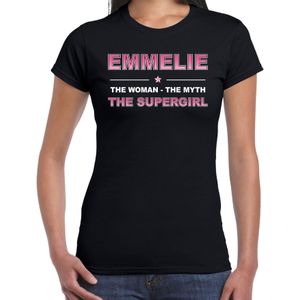 Naam cadeau t-shirt / shirt Emmelie - the supergirl zwart voor dames