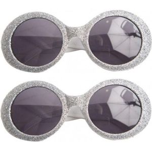 2x stuks zilveren disco carnaval verkleed bril met glitters
