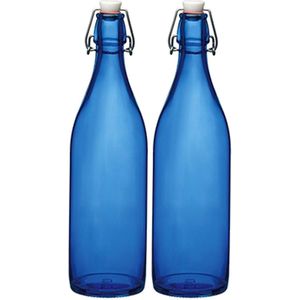 Set van 2x stuks blauwe giara flessen met beugeldop 30 cm van 1 liter