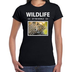 Luipaard t-shirt met dieren foto wildlife of the world zwart voor dames