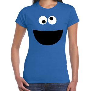 Verkleed / carnaval t-shirt blauw cartoon knuffel monster voor dames - Verkleed / kostuum shirts