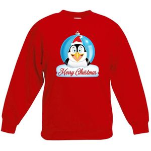 Kersttrui Merry Christmas pinguin kerstbal rood kinderen