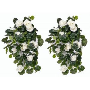 2x Witte geranium kunstplant hangplanten 70 cm