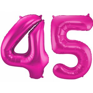 Cijfer ballonnen opblaas - Verjaardag versiering 45 jaar - 85 cm roze