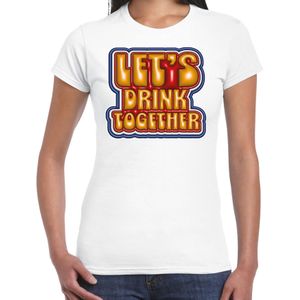 Koningsdag verkleed T-shirt voor dames - let's drink together - wit - feestkleding