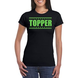Verkleed T-shirt voor dames - topper - zwart - groene glitters - feestkleding