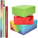 6x Rollen kraft inpakpapier regenboog pakket - regenboog/metallic rood/groen 200 x 70/50 cm