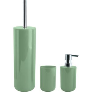 Toiletborstel in houder/zeeppompje/beker badkamer set Moods - kunststof - groen