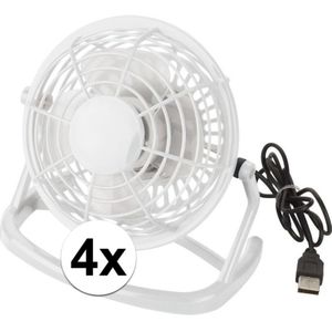 4x Mini bureau ventilator USB wit
