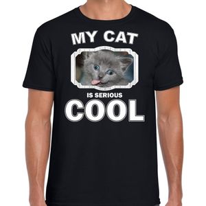 Grijze kat katten / poezen t-shirt my cat is serious cool zwart voor heren
