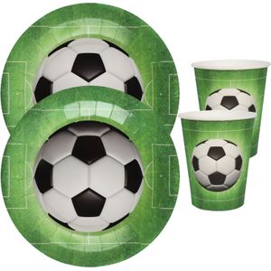 Voetbal thema feest wegwerp servies set - 10x bordjes / 10x bekers - groen