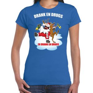 Fout Kerstshirt / outfit Drank en drugs blauw voor dames