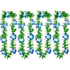 Hawaii krans/slinger - 4x - Tropische kleuren mix groen/blauw - Bloemen hals slingers
