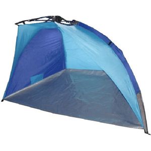 Beachshelter strandtent/windscherm blauw/lichtblauw 200 x 100 cm paraplu opzet systeem