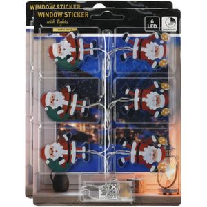 Raamstickers lichtsnoeren kerstmannen - 2x st - LED lampjes - op batterij
