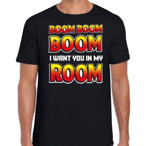 Foute party t-shirt voor heren - Boom boom boom i want you in my room - zwart - carnaval/themafeest