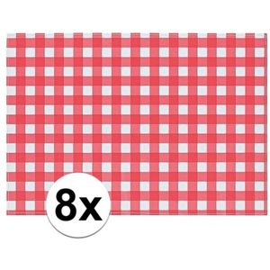 Bellatio design Placemats - 8x - rood/wit geblokt - Oktoberfest - 43cm