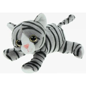 Pluche Knuffel Dieren Lapjes Kat/Poes Zwart/Grijs van 18 cm - Speelgoed Katten Knuffels