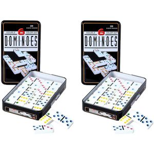 Domino spel dubbel/double 6 in blik 140x stenen