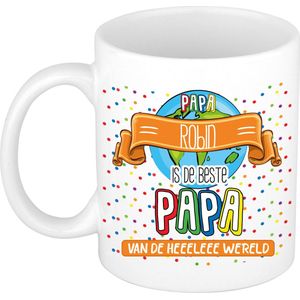 Naam mok papa Robin - wit - de beste - keramiek - 300 ml - Vaderdag/verjaardag