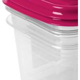 Vershoudbakjes Hega - set van 6x stuks - 0.7 liter - transparant/fuchsia - L11 x B11 x H12 cm