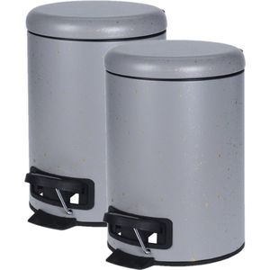 2x stuks grijze vuilnisbakken/pedaalemmers met spikkels 3 liter - kleine prullenbakken