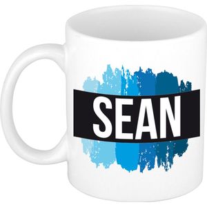 Sean naam cadeau mok / beker met verfstrepen - Cadeau collega/ vaderdag/ verjaardag of als persoonlijke mok werknemers