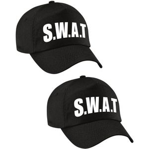 2x stuks zwarte SWAT team politie verkleed pet / cap voor volwassenen