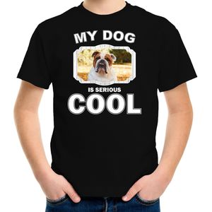 Britse bulldog honden t-shirt my dog is serious cool zwart voor kinderen