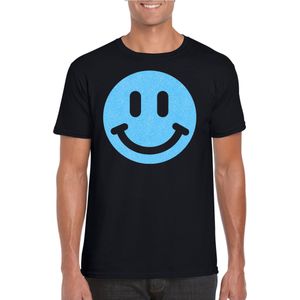 Verkleed T-shirt voor heren - smiley - zwart - carnaval/foute party - feestkleding