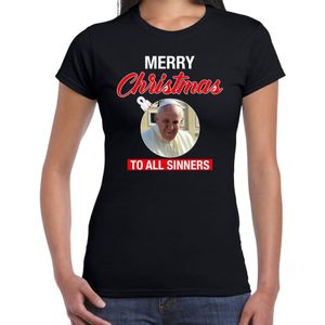 Paus Merry Christmas sinners fout Kerstshirt zwart voor dames