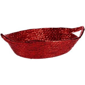 Krist+ mandje - metallic rood - 26 x 22 x 8 cm - zeegras - opbergmandje/broodmandje