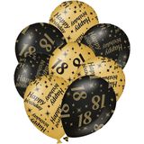 12x stuks leeftijd verjaardag ballonnen 18 jaar en happy birthday zwart/goud