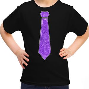 Verkleed t-shirt voor kinderen - glitter stropdas - zwart - meisje - carnaval/themafeest kostuum
