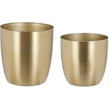 Plantenpot/Bloempotten set - 2x stuks - metaal - goud - D13 en D16 cm