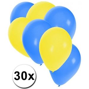 30x Ballonnen geel en blauw
