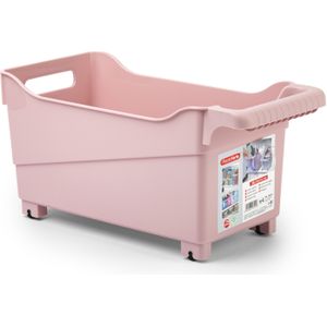 Opslag/opberg trolley container - roze - op wieltjes - L38 x B18 x H18 cm - kunststof