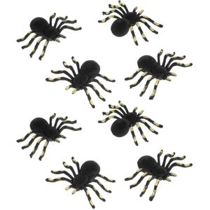 Nep spinnen 10 cm - zwart/goud - 8x stuks - velvet/fluweel - Horror/griezel thema decoratie