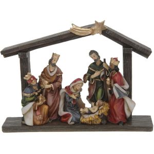 Polystone kerststal met vallende ster inclusief kerstbeelden 20 x 5,5 x 15 cm