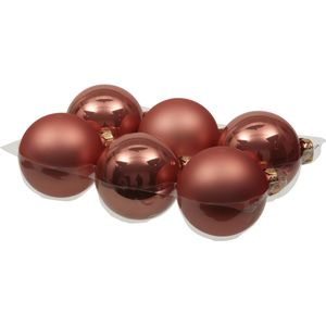 Kerstballen - 6x st - koraal roze - 8 cm - glas - mat/glans - kerstversiering