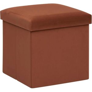 Poef/krukje/hocker Amber - Opvouwbare zit opslag box -  fluweel roest bruin - D38 x H38 cm