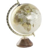Wereldbol/globe op voet - kunststof - beige/goud - home decoratie artikel - D20 x H30 cm