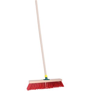 Brumag Straatbezem ODIN voor harde ondergrond - Harde bezemkop rood van 40 cm breed - Houten steel 130 cm