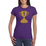 Gouden kampioens beker / nummer 1 t-shirt / kleding paars dames