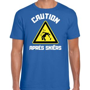 Wintersport verkleed t-shirt voor heren - apres ski waarschuwing - blauw - winter outfit