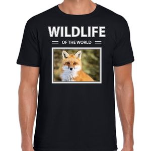 Vos t-shirt met dieren foto wildlife of the world zwart voor heren