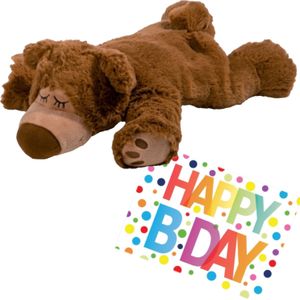 Pluche Knuffel Magnetron Opwarm Beer 32 cm met A5-size Happy Birthday Wenskaart