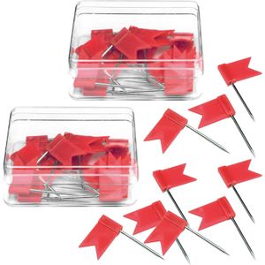 Punaise vlaggetjes - 80x - voor prikbord/memobord/wereldkaart - rood